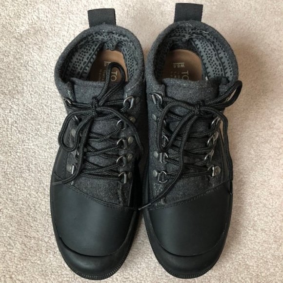 TOMS Cordova Black Wool with Leather Ankle Hiking Boots, Women's 6.5 - Picture 11 of 14